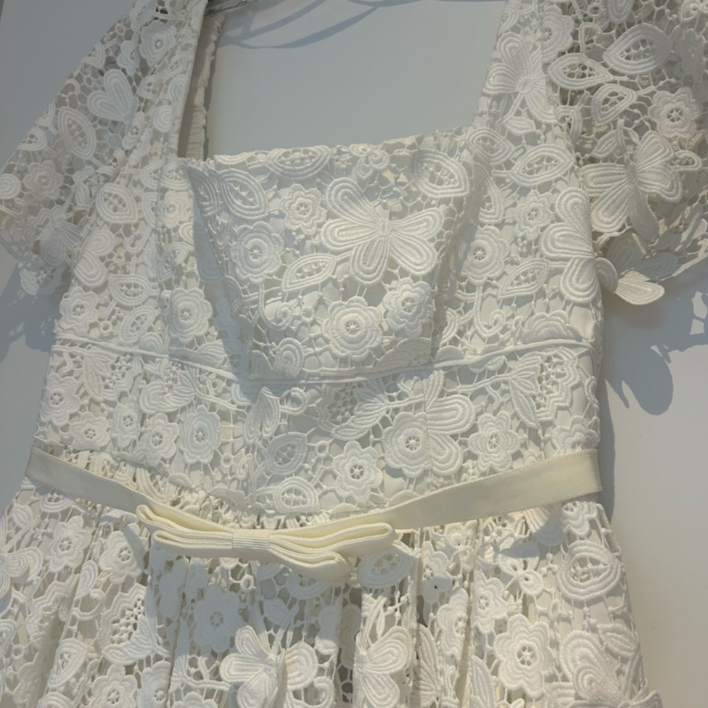 Self-Portrait White Guipure Lace Midi Dress NWT Size 10 - Picture 6 of 10